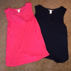 Pink and Navy Blue H&M tanks with crocheted detail